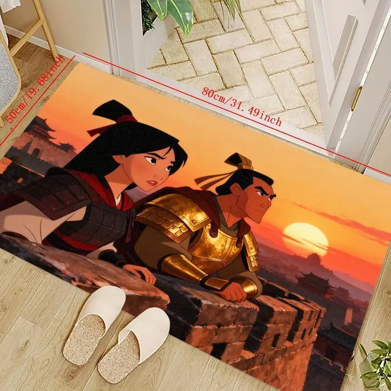 

1 шт. коврик Disney Mulan & Li Shang, ковер с персонажем анимированного фильма 50x80 см (19,68x31,49 дюйма), принцесса-воин, геройский закат G