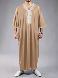 Apricot Middle Eastern Toga for Men plus Size Muslim Casual Embroidered Arab Thawb Jubba Thobe