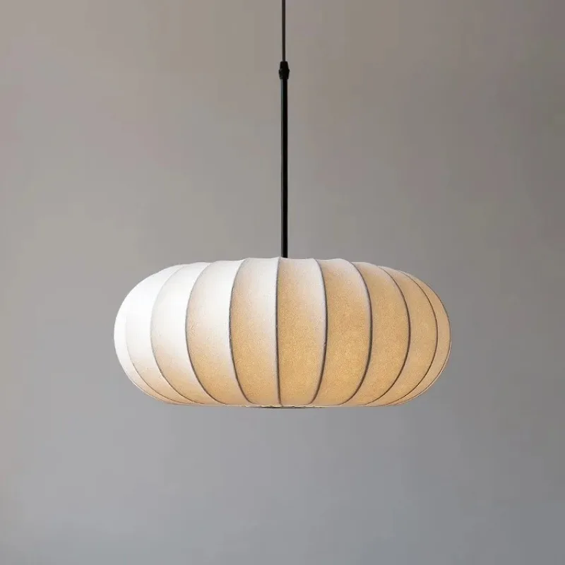 Japanese Wabi-Sabi Pumpkin Pendant Light Silk Hanging Lamp Tea Room Living Room Bedroom Retro Chandelier Fixtures