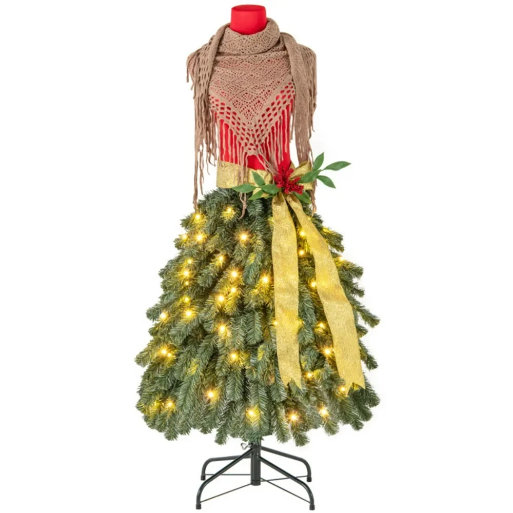 5 FT Pre-lit Mannequin Artificial Christmas Tree Dress Form Christmas Tree Skirts premium metal stand Materia