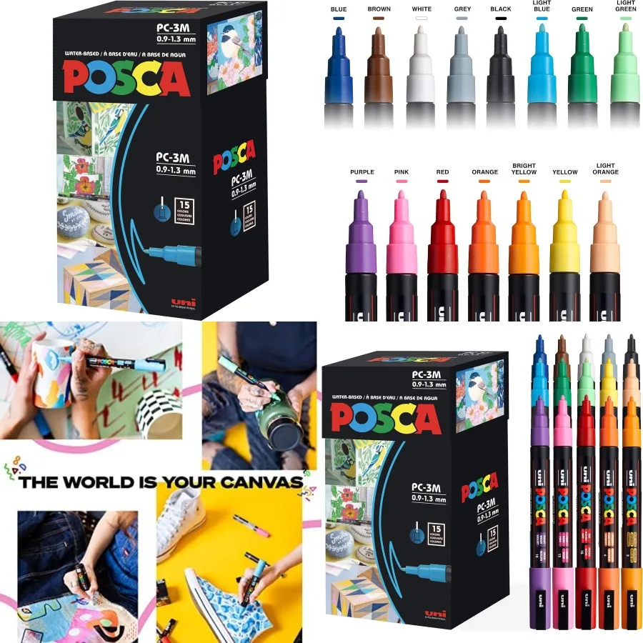 

Маркеры POSCA для рисования 3M Тонкие акриловые ручки с двусторонними наконечниками для художественных творчества на ткани, металле, стекле, дереве и