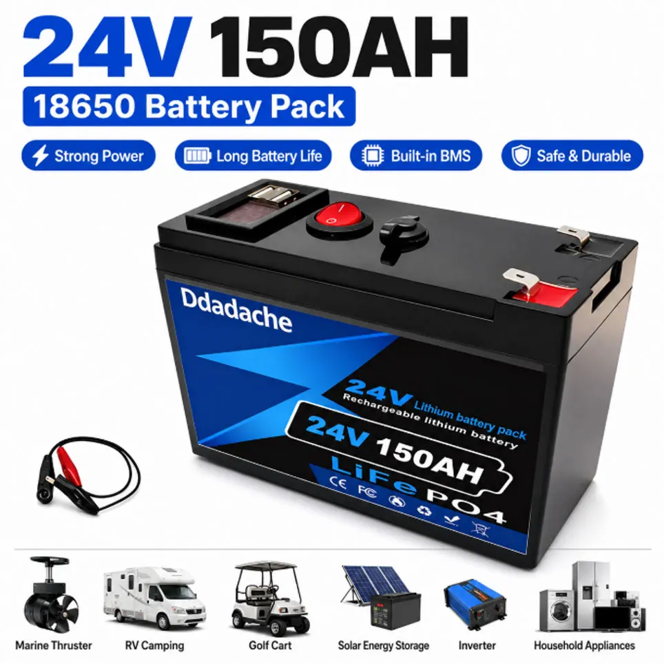 24V 150Ah LiFePO4 Deep-Cycle-Batterie, 4000+ Zyklen, wiederaufladbare Lithium-Batterie für Solarstrom, Power Wheels, kleine USV-Beleuchtung