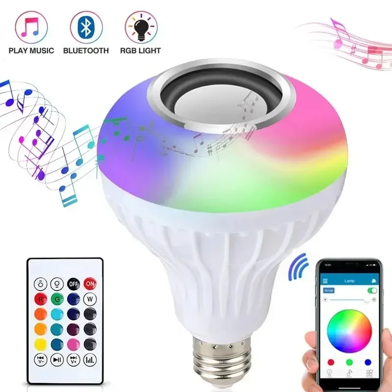 Ampoule de haut-parleur Bluetooth E27 avec télécommande, 85-265V, ampoule de musique Led RGB DJ Disco, lumière ambiante pour chambre à coucher, salon, scène