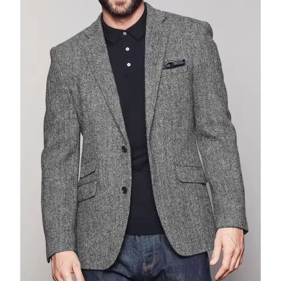 

Mens Herringbone Suit Jacket Single Breasted Casual Fashion Slim Fit Comfortable Elegant Blazer Party Business Attire FormalWear