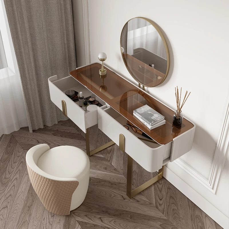 

Italian luxury dressing table household small bedroom dressing table modern simple bay window dressing table