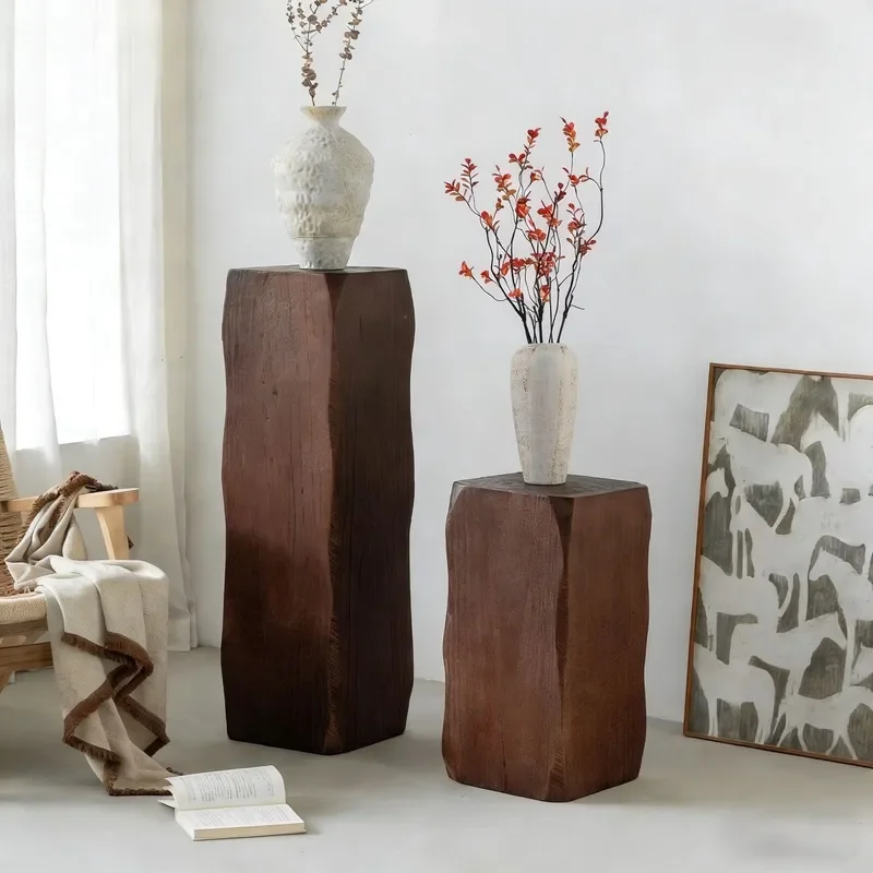 Medieval Solid Wood Root Carving Flower Stand Hotel Sofa Homestay Living Room Stump Corner Ornament Base Display Stand