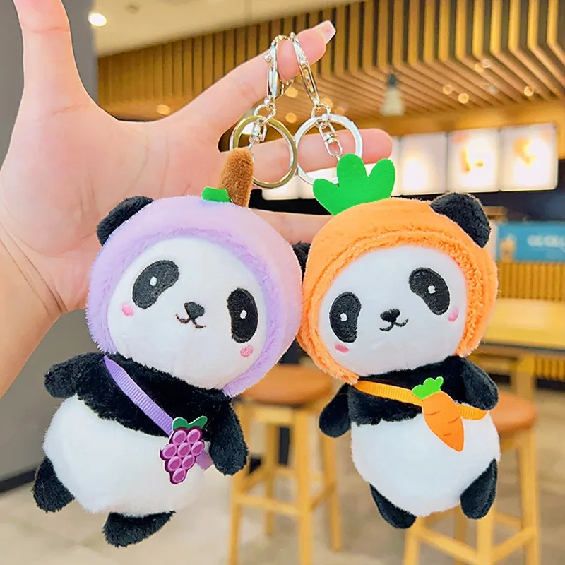 1PC Fruit Panda Plush Toy Cute Cartoon Backpack Pendant Doll Claw Machine Prize Wholesale Bag Charm Stuffed Animal Accessories