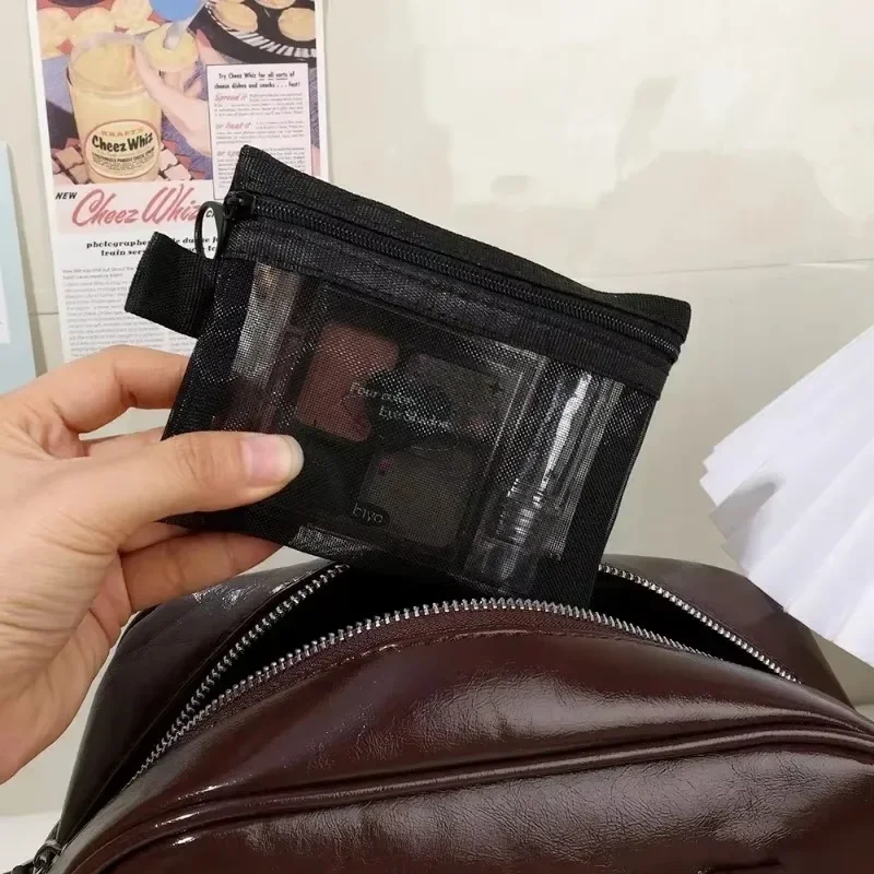 1/24Pcs Clear Mesh Cosmetic Bags Small Large Black Makeup Bags Portable Travel Toiletry Organizer Case Lipstick Storage Pouch
