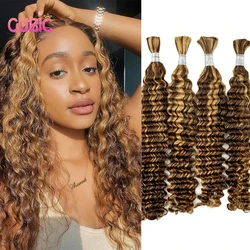 28 In 4/27 Color Water Wave Bulk Human Hair for Braiding No Weft Virgin Hair Curly Human Braiding Hair Extensions for Boho Braid