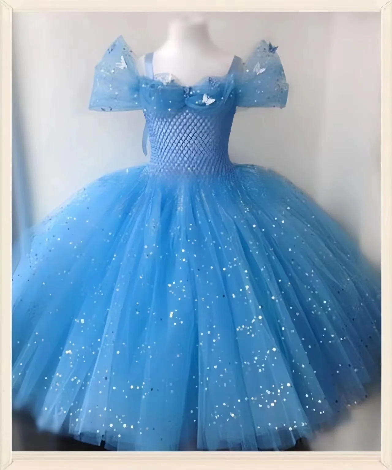 Glittery Girls butterfly Tutu Dress Belle Princess Dress Girls Party Dresses Pageant Gowns Baby Kids COS Beauty And The Beast Co