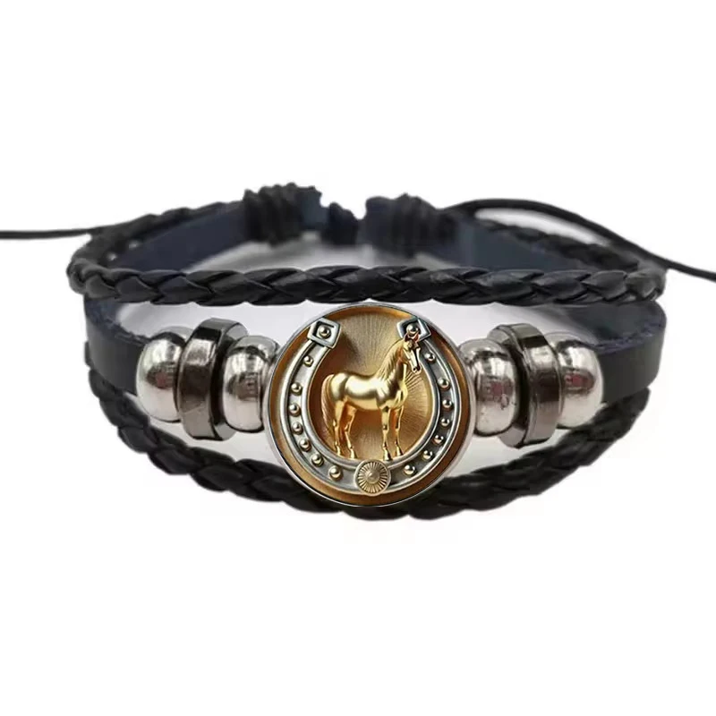 Lucky Horse and Golden Horse Pattern Zinc Alloy Bracelet, Fashion Bag Accessories, Car Pendant, Home Decoration, Anniversary, F