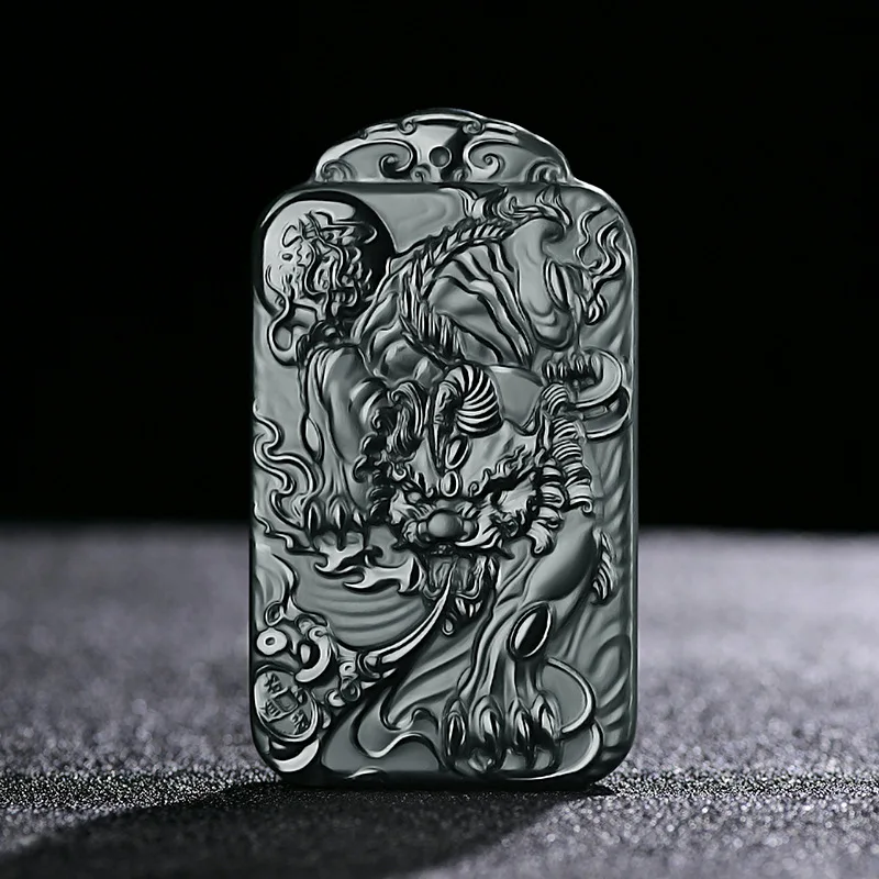 

Fine Jewelry Natural Hetian Nephrite Jade Qingyu Pagoda Green Pixiu Pendant Double sided Carved Jade Pendant