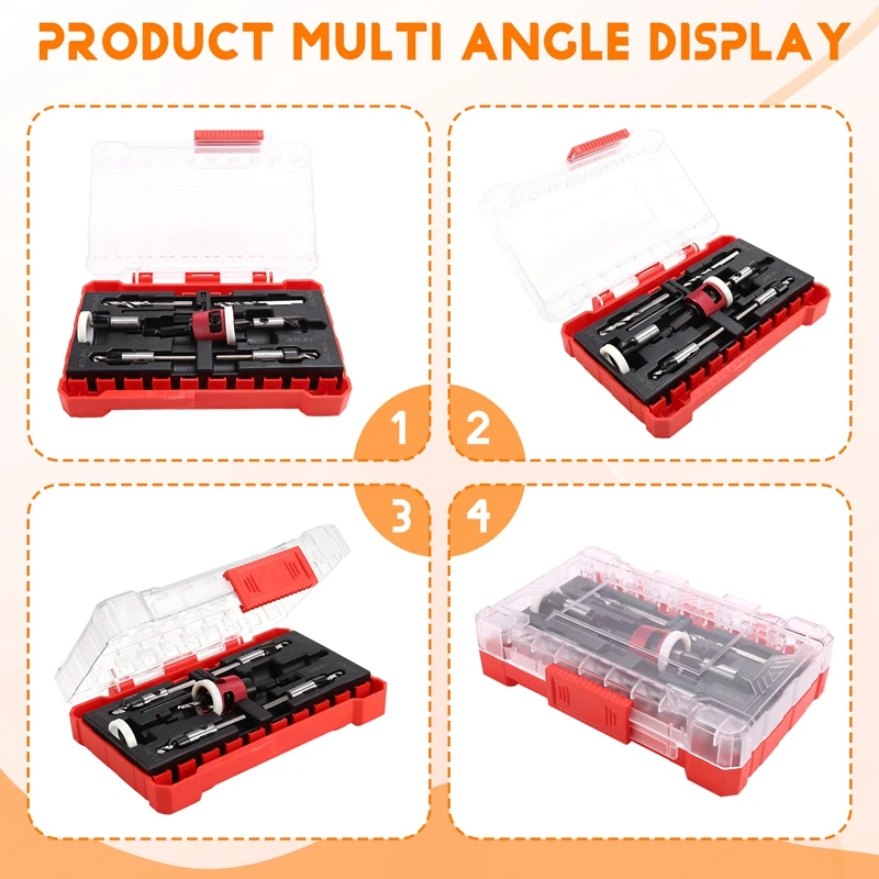مجموعة مثقاب كونترسينك بإيقاف عمق احتكاك منخفض ، بتات مدببة HSS ، 1 ، 8 ، 9 ، 64 ، 5 ، 32 ، 11 ، 64 بوصة ، 5