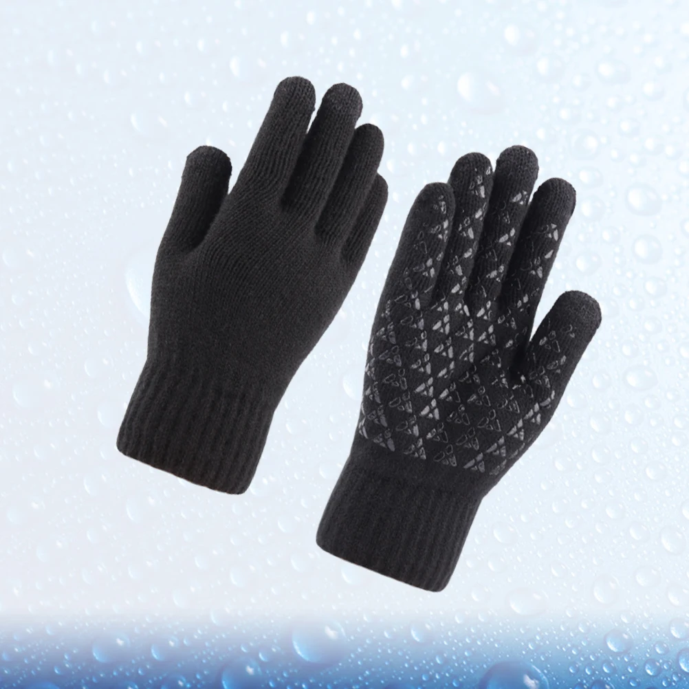 

1 Pair Thicken Screen Touch Gloves Knitted Warm Anti-Slip Windproof Gloves For Men Winter Wear Soft Elastic G1951 Black