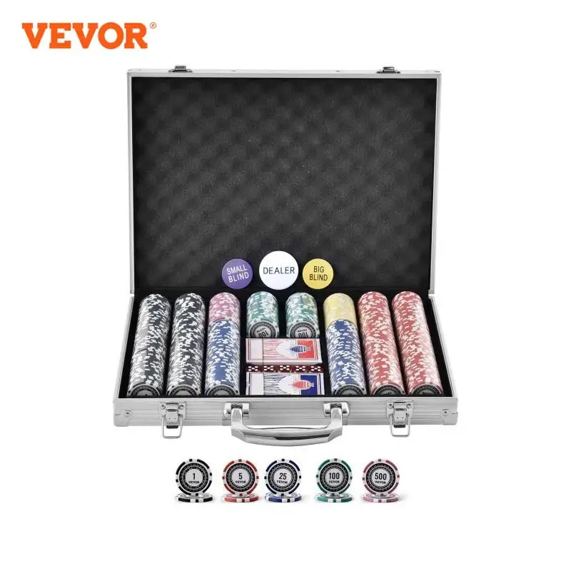 

VEVOR 500 Pieces Poker Chip Set Complete Poker Playing Game Set with Aluminum Carrying Case for Texas Hold'em Blackjack Gambling