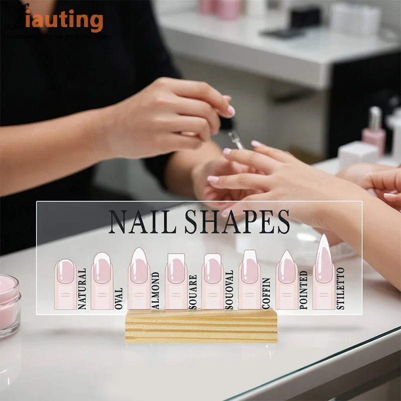 New Acrylic Nail Shapes Display Board With Wood Base Mannequin Fingertips And Nail Shape Guide Static Artwork Sign For Salon