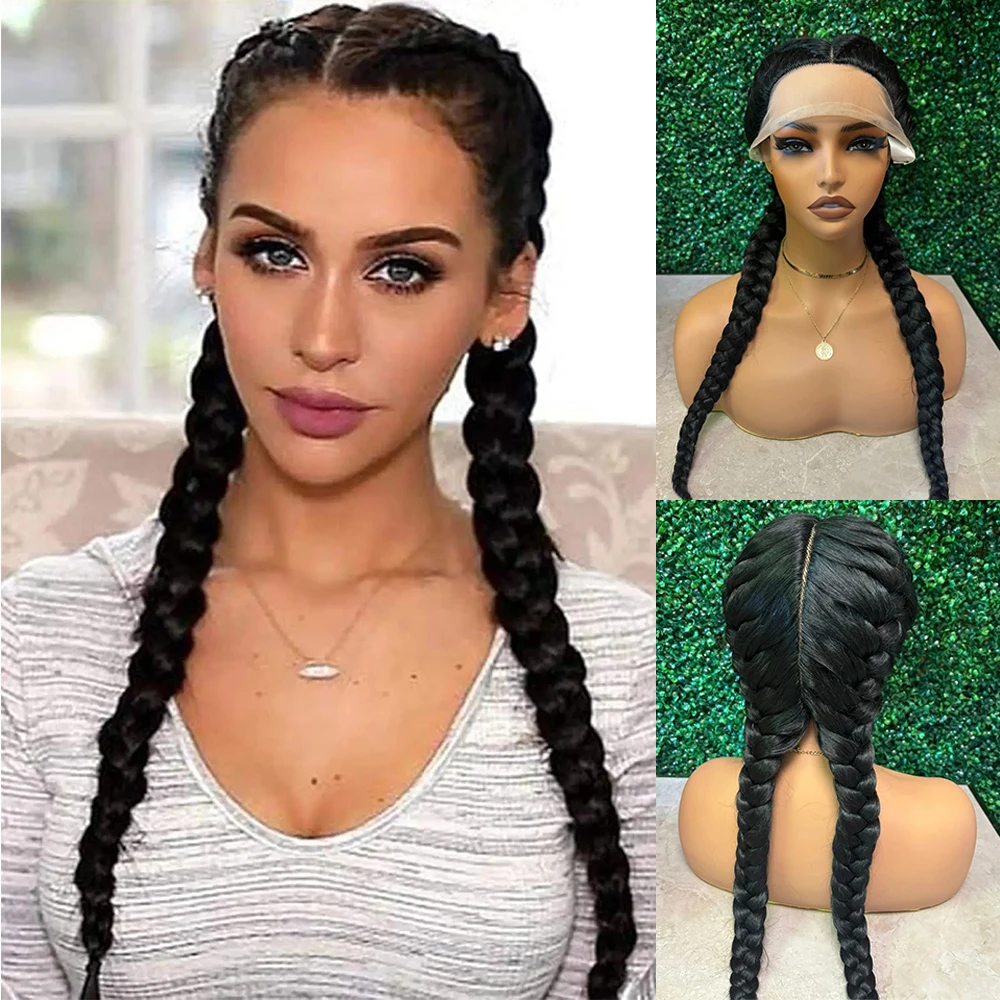 

Черные плетеные парики для женщин, длинные плетеные легкие парики, предварительно выщипанные волосы, реалистичные HD прозрачные полные кружевные передние парики