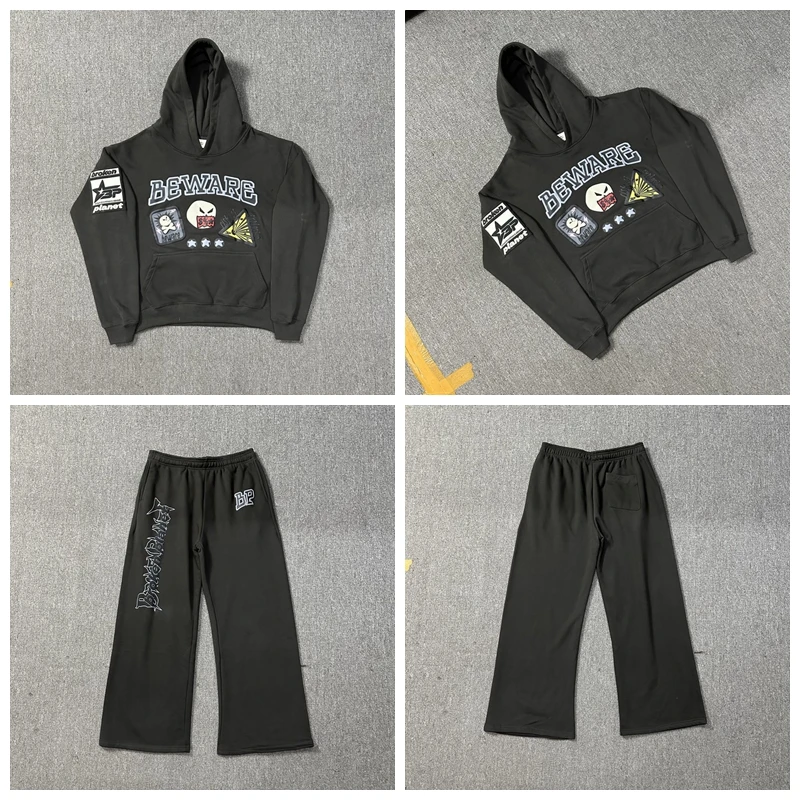 

Комплект с капюшоном с принтом «Американский Sle» и пузырьками, повседневные длинные брюки-свек, молодежный свитшот, ансамбль, осенний сезон, уличная одежда