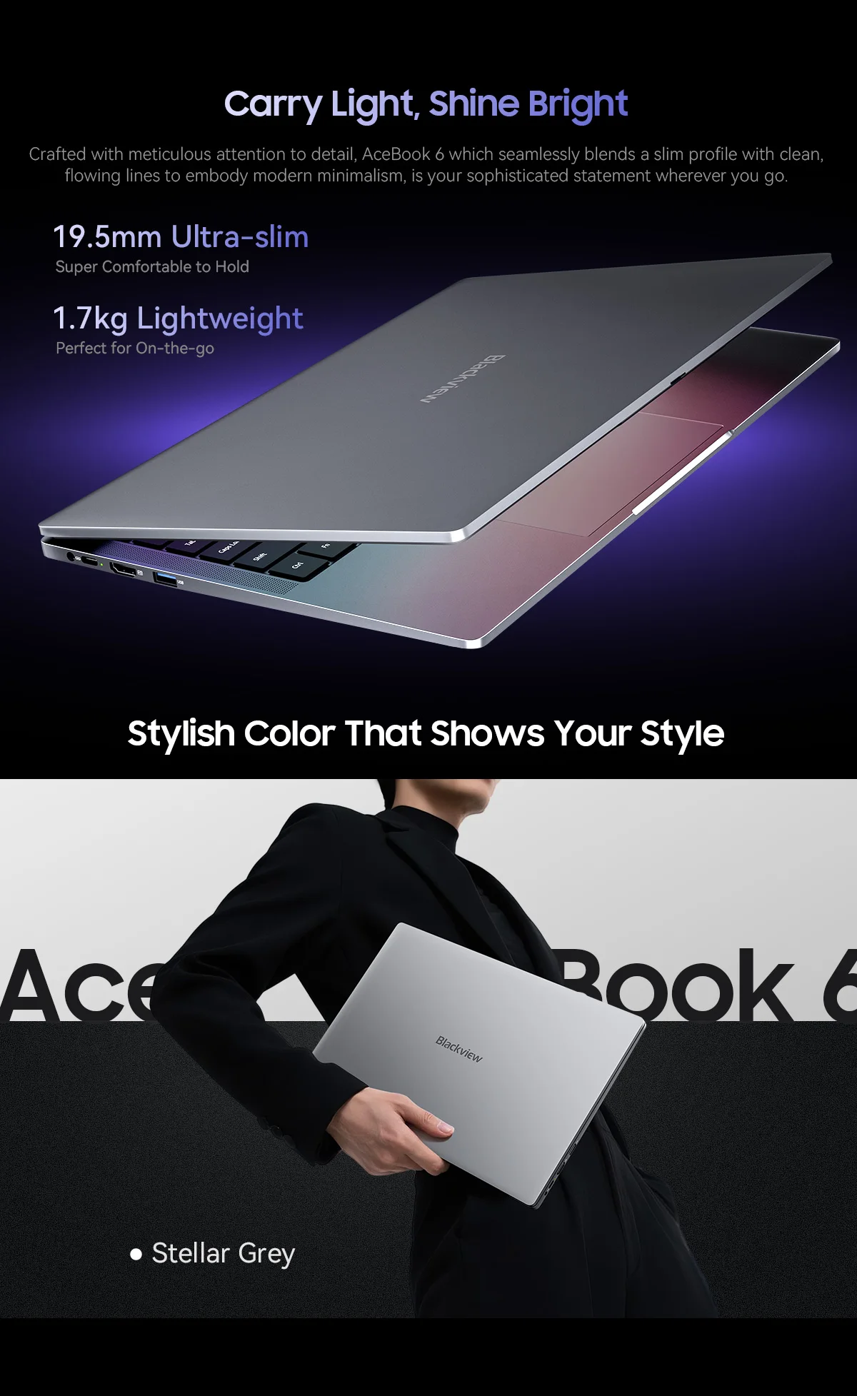 Blackview AceBook 6 Laptop Intel Twin Lake N150 CPU 15.6'' FHD+ IPS Screen 16GB DDR4 512GB SSD 36Wh Battery Windows 11 Notebook