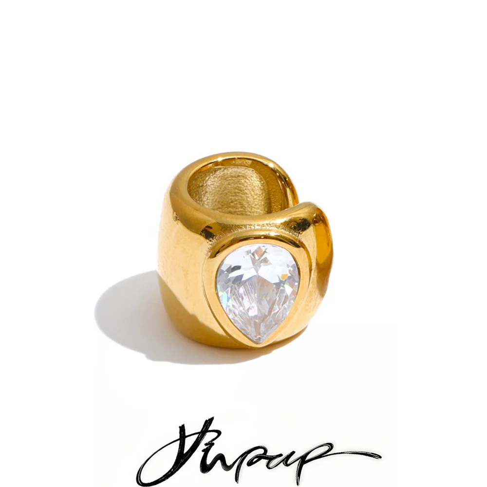 Yhpup 1 Stück Edelstahl-Ohrklemme mit Zirkonia für Damen, Tropfenform, ohne Piercing, minimalistischer Schmuck, Großhandel