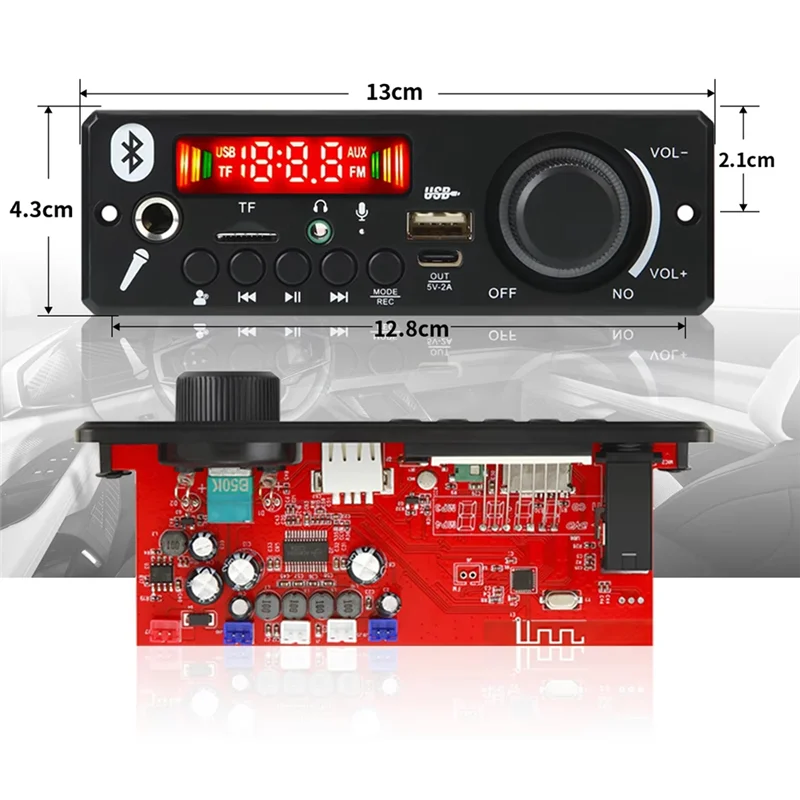 USB/TF FM Mic Rauschunterdrückung Bluetooth 5.0 MP3/WAV FLAC Verstärker Decoder Board 24V 2X 80W Auto Audio System-X64A