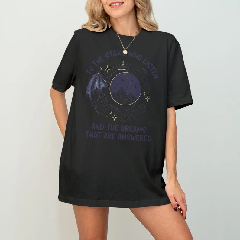 To listen to the night court of the stars Villarris ACOTAR Booktok Reese Andefri Archon Bookworm Dream T-shirt  y2k clothes