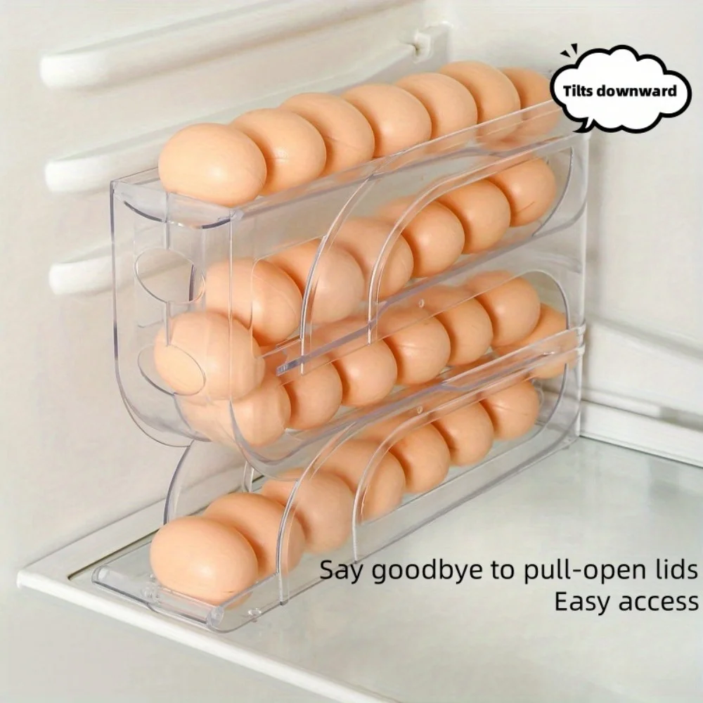 Egg Dispenser Automatic Rolling Egg Tray Organizer, Space Saving Refrigerator Egg Roller,Holds 20/30 Eggs Simultaneously