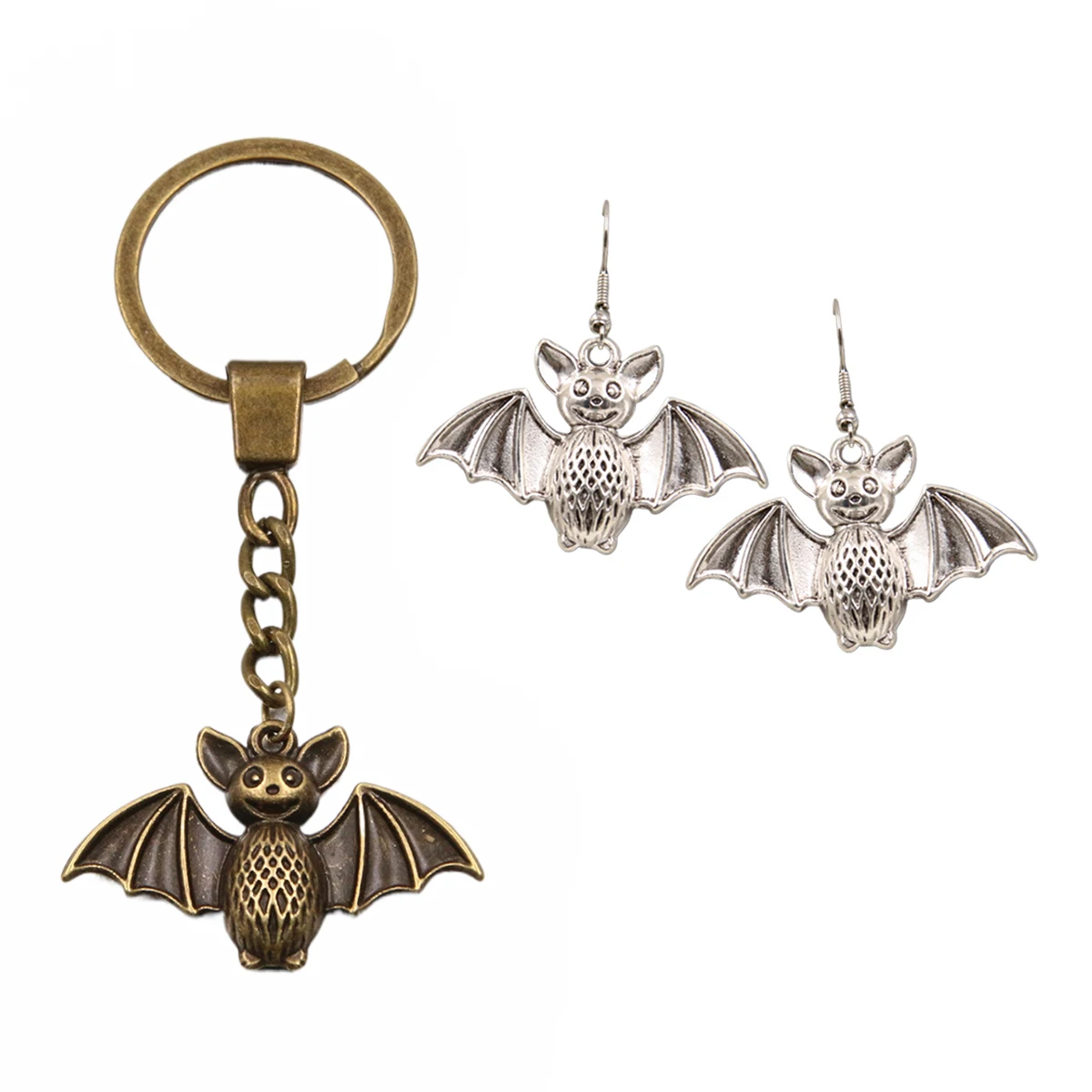 6PCS 25*39mm Metal Alloy Two Color Chubby Bat Charms Halloween Animal Pendant For Jewelry Making DIY Handmade Craft