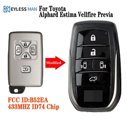 Clé de voiture à distance intelligente de remplacement pour Toyota, Alphard, Vellfire, Previa, Vcedar, Noah, mise à niveau vers le nouveau type de télécommande, puce ID74, 433MHz, B52EA