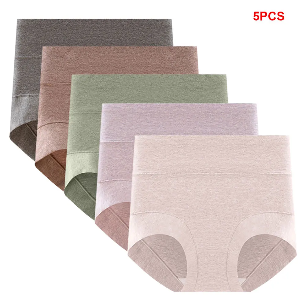 

5pcs/Set Women's High-Waisted Cotton Panties Full Coverage Soft Breathable Briefs Multipack Comfortable Underwears L-XXL