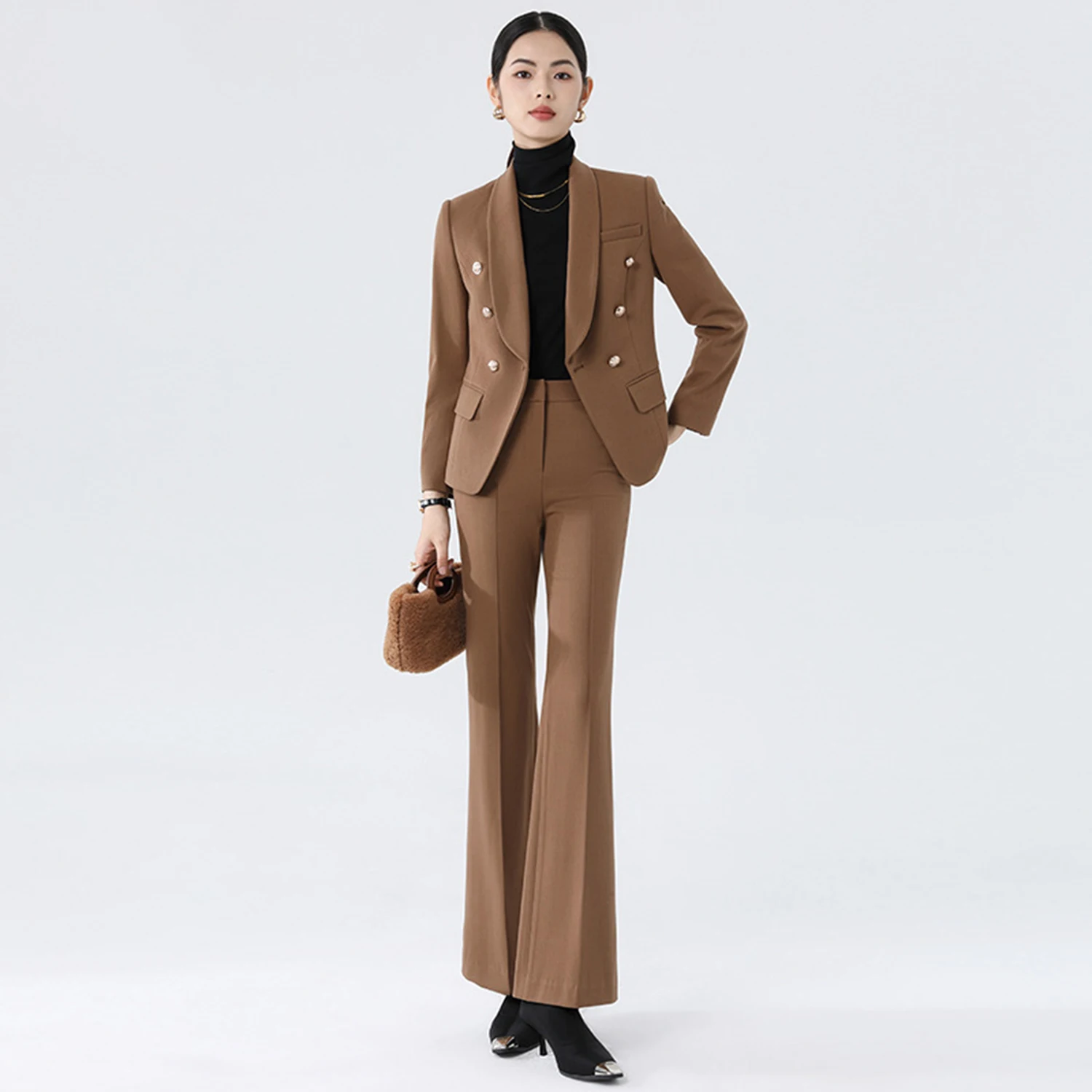 

Allingentle Brown Women's Suit 2 Piece Set Business Elegant Pantsuit Set for Party Office Casual Work Outfits Customize