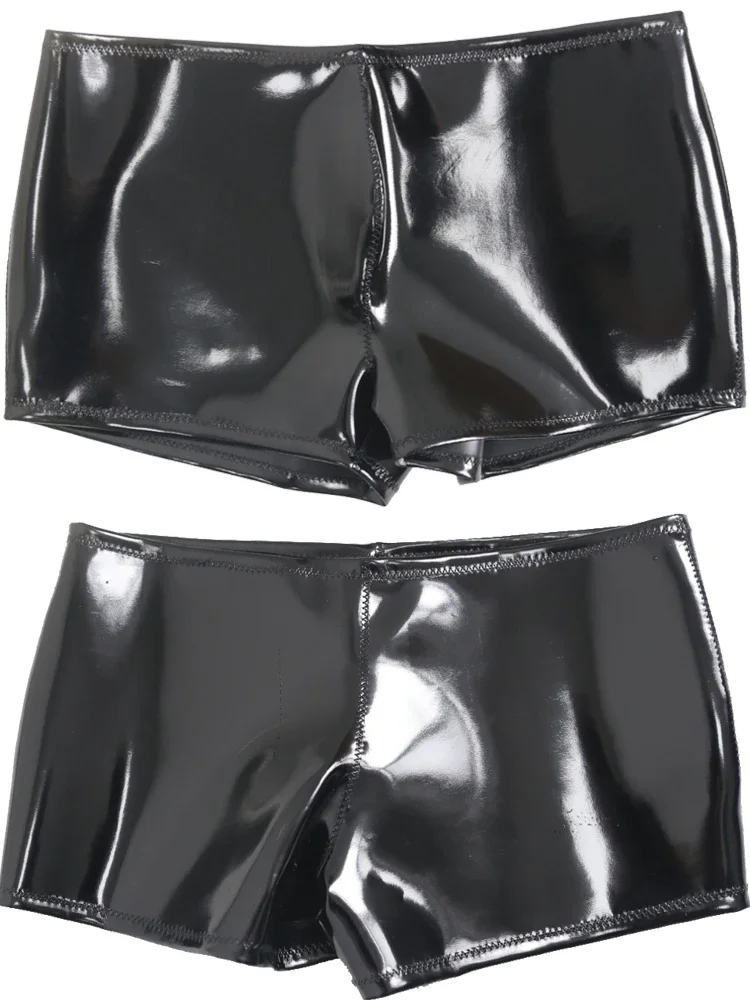 Plus Men Double Sided PU Leather Boxer Shorts Wet Look PVC Boxers Reversible Waterproof Convex U Pouch Hot Short