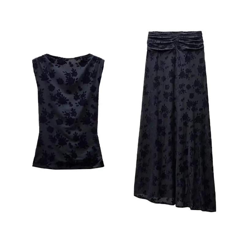 

Spring New Arrival Velvet Floing Silk Me Mid-Length Skirt 306734 f-length Skirts 352530 Faionable Women's Set