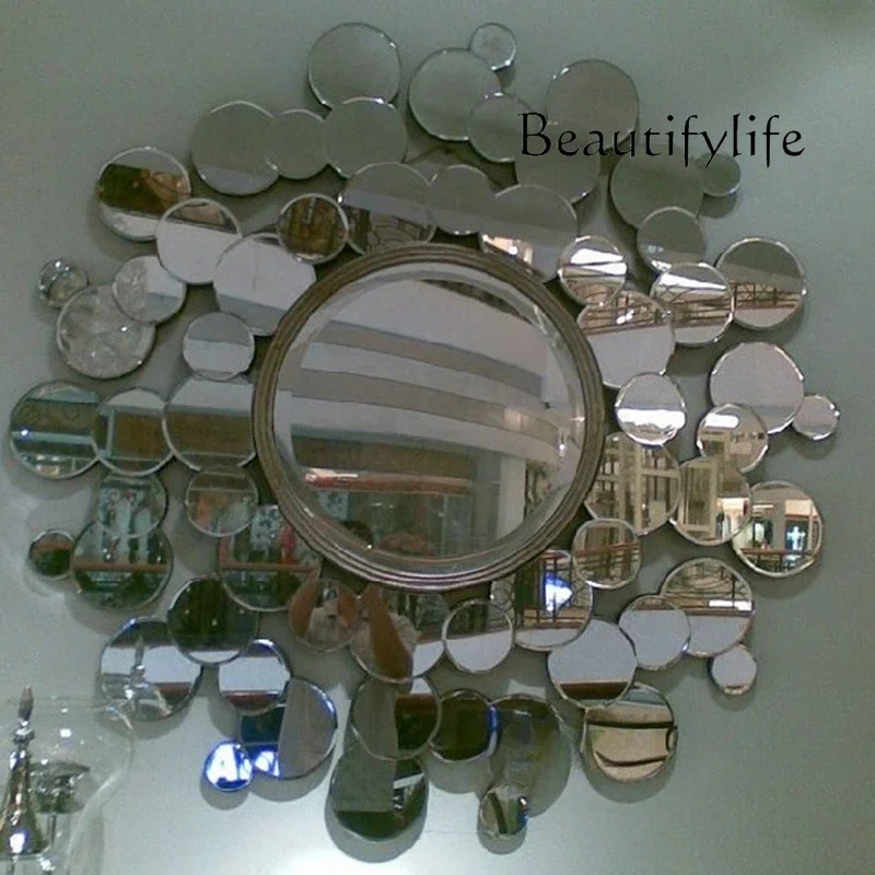 

BJ Neoclassical Mirror Entrance Bathroom Fashionable Round Wall Hanging Modern Living Room Dining Room Background Wall Decoratio