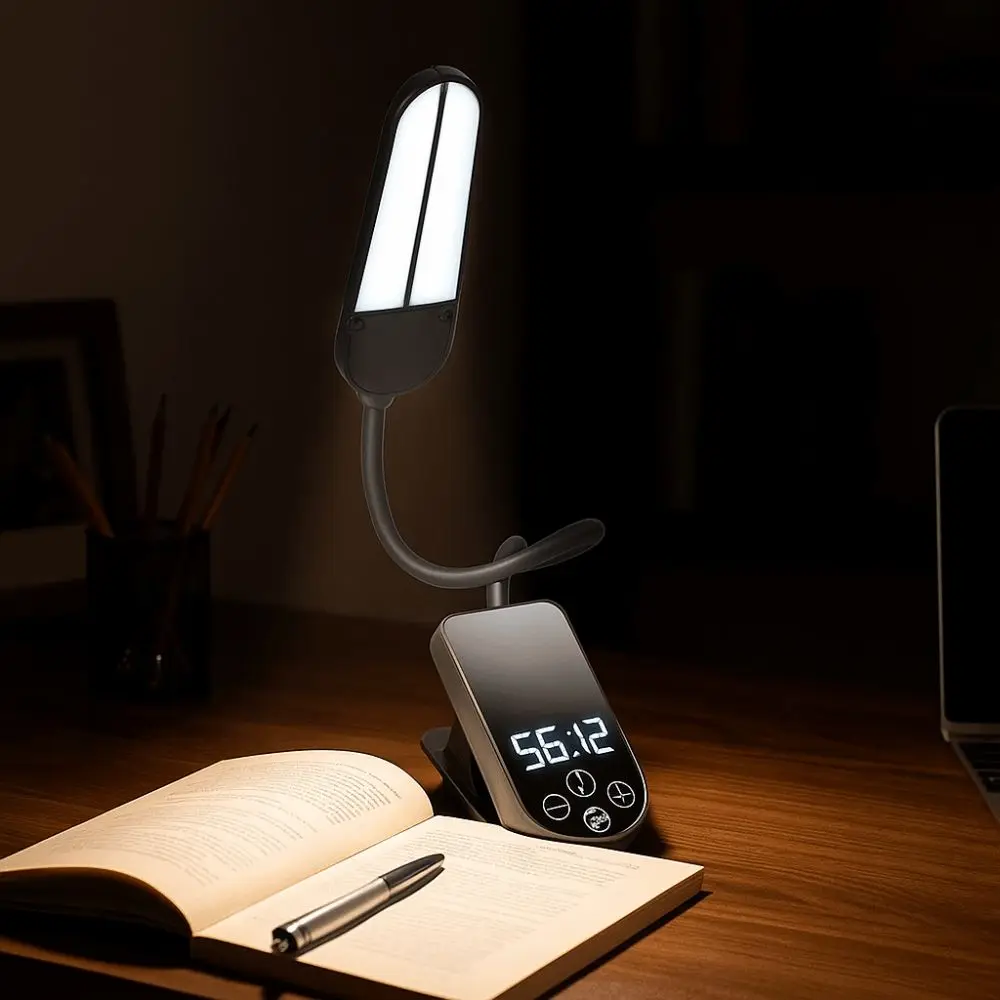 

Portable LED Light Book Light USB Rechargeable Portable Design Reading Light Mini Size Timed Display Clip Light Book Holder