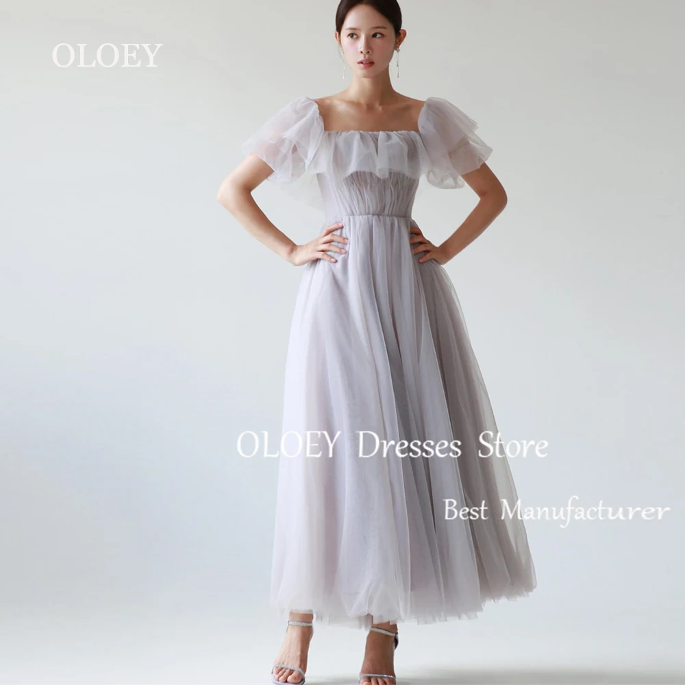 

OLOEY 2025 Korea Purple Wedding Dress Women Photoshoot Square Collar A Line Prom Dress Customized Ankle Length Performance Gown