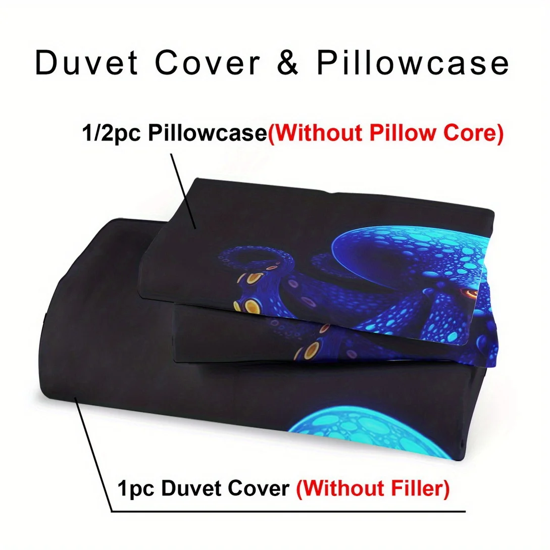 Fotografia 6: Conjunto de Cama Estilo Rei e Rainha com Estampa de Polvo Azul Divertido, Lavável à Máquina, Decoração para Quarto