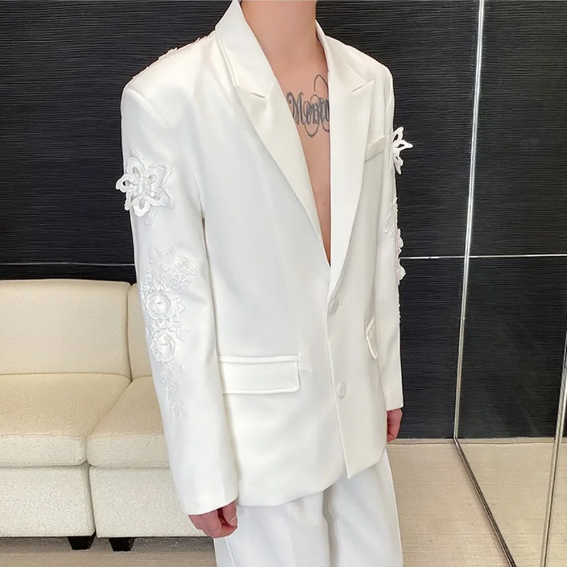 IEFB 2024 New Fashion Men\'s Set Single Breasted Embroidery Perspective Suit Jacket Suit Pants Temperament Male Two-piece 9C5193