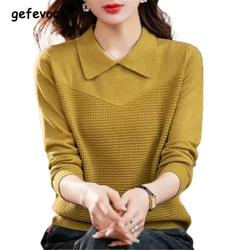 

Women's Clothing Trendy Solid Elegant Knitted Sweater Autumn and Winter Long Sleeve Loose Outwear Knitwear Ladies Pullovers Tops