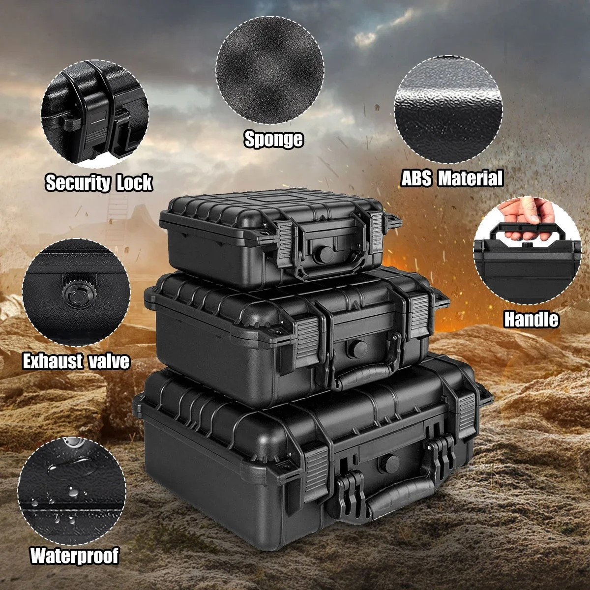 1PCS Waterproof Heavy-duty Protective Toolbox with Pre Cut Sponge Inserts - Durable Plastic, Shockproof Equipment Storage Box