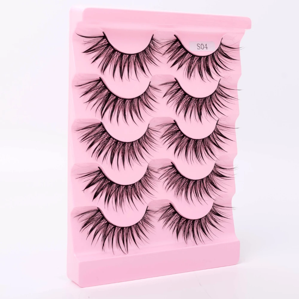 Neue 5/10 Paar Natürliche Wet False Eyelashes für den täglichen Gebrauch, scharfe, dicke, künstliche, gekreuzte Make-up-Wimpern – Detail 17