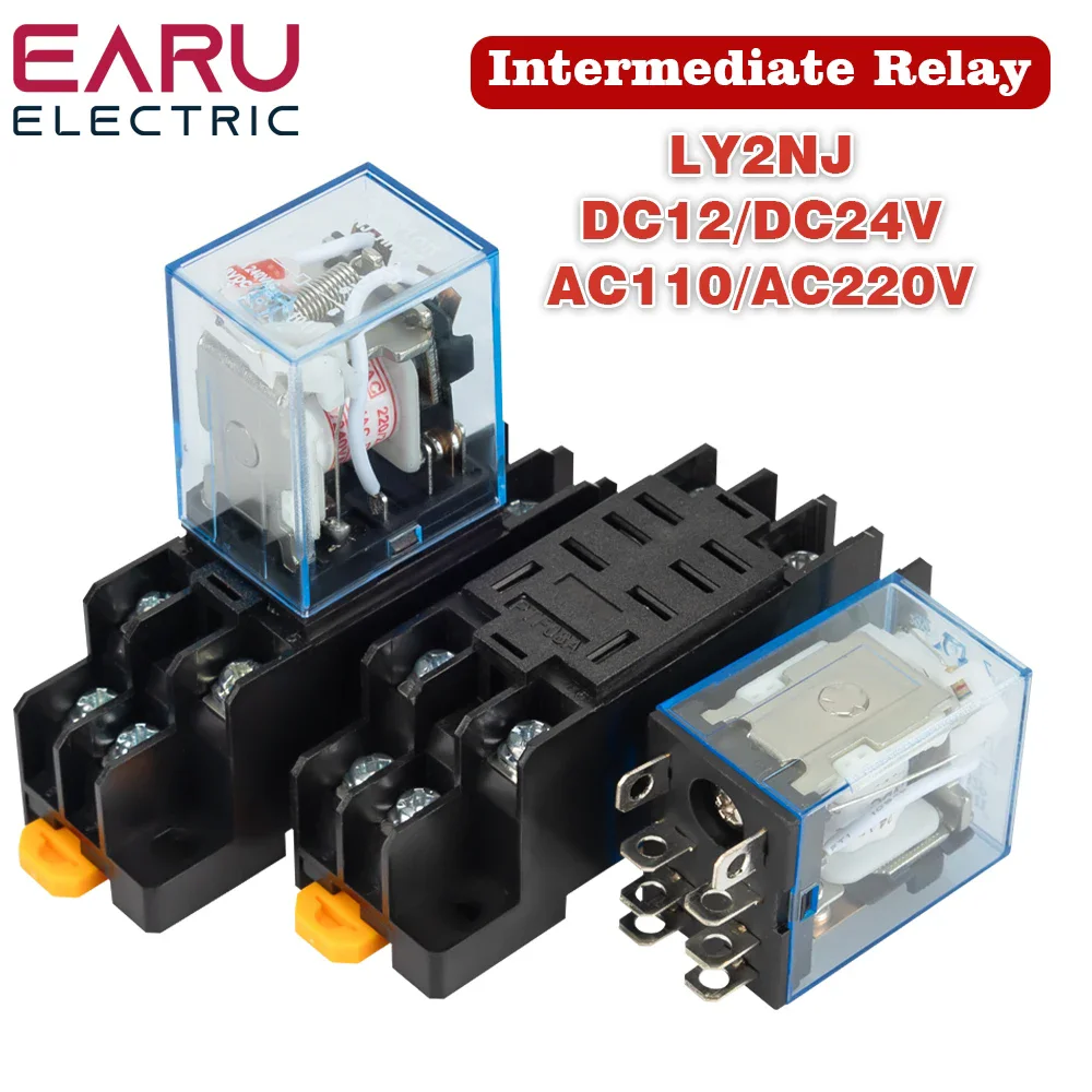 1pc LY2NJ HH62P HHC68A-2Z Electronic Micro Mini Electromagnetic Relay 10A 8PIN Coil DPDT With Socket Base DC12V,24V AC110,220V