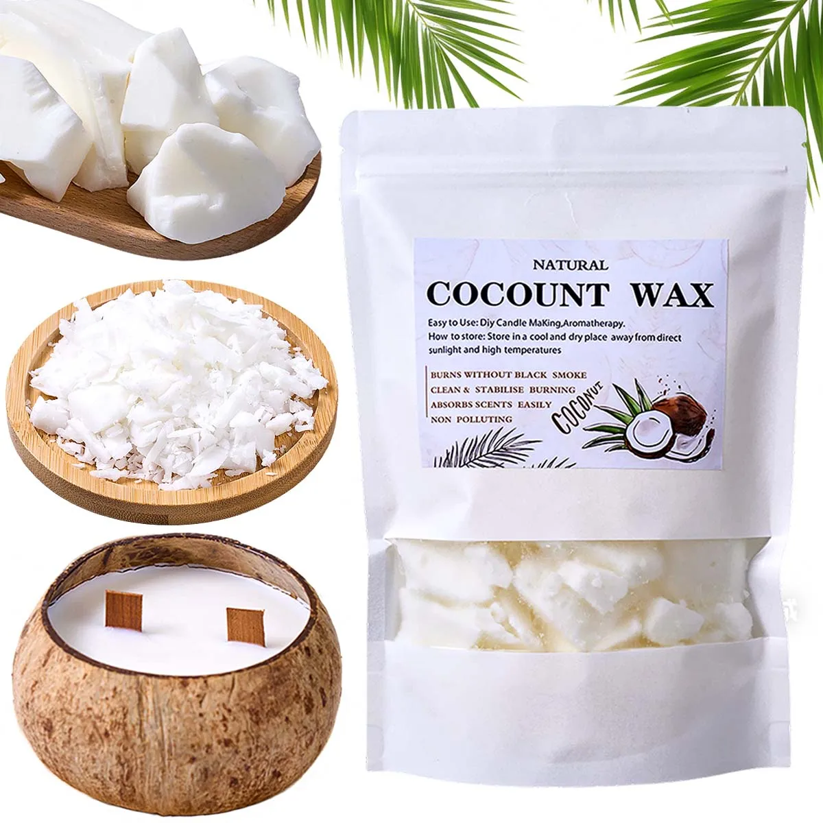 1LB Natürliches Pflanzliches Weißes Kokoswachs Großhandel Kerzenmaterial DIY Handgemachte Duftkerzenherstellung Rauchfreie Dochte Bastelzubehör