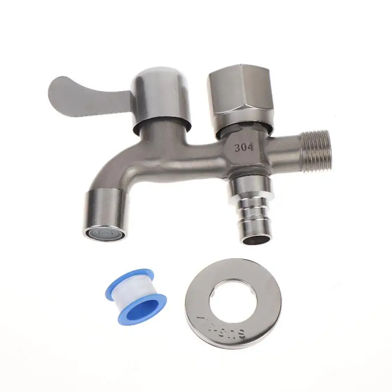 304 Stainless Steel Faucet Double Outlet Dual Control Water Tap One In Two Out Faucet 1/2