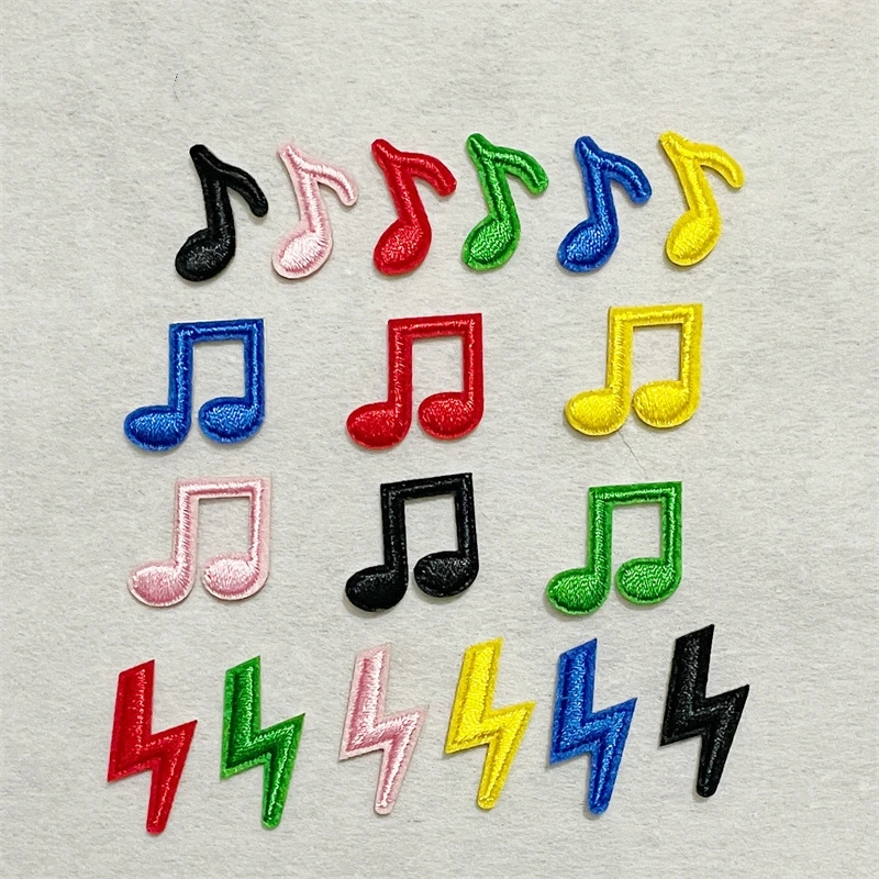 10pcs/lot Self-adhesive Music Note Lightning Patches Embroidery Adesivi  Stickers Parches Decoration Clothing Paste Applique