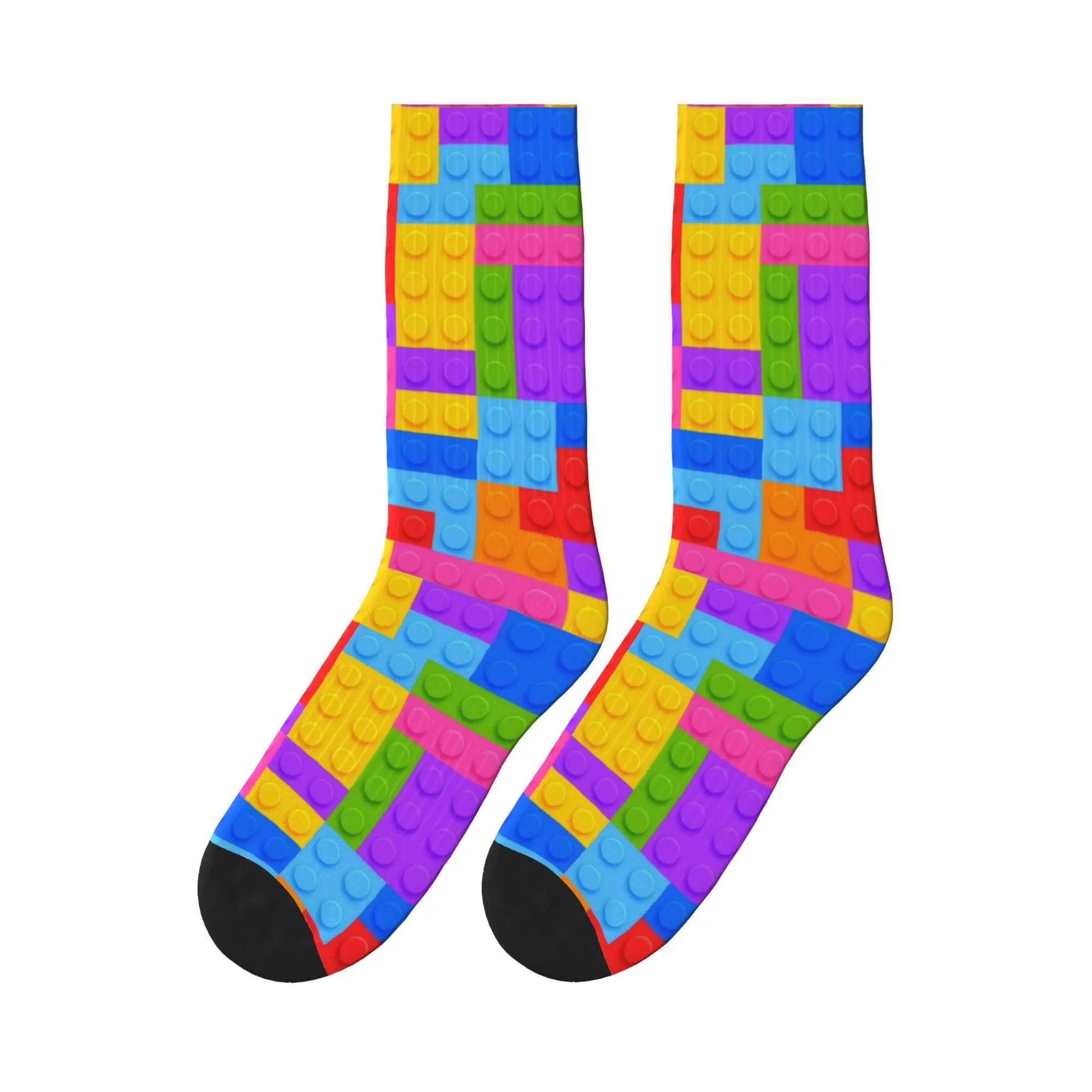 Unisex Men Socks Building Blocks Colorful Print  Stockings Anti Slip Warm Soft Socks Spring Fashion Graphic Climbing Socks