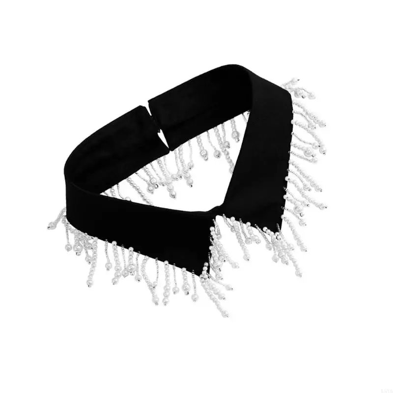 L5YA أنيقة اللؤلؤ مطرز شرابات تقليم انفصال فو طوق يعزز طبقات الملابس للنساء مجوهرات مريلة المختنق الرقبة #5