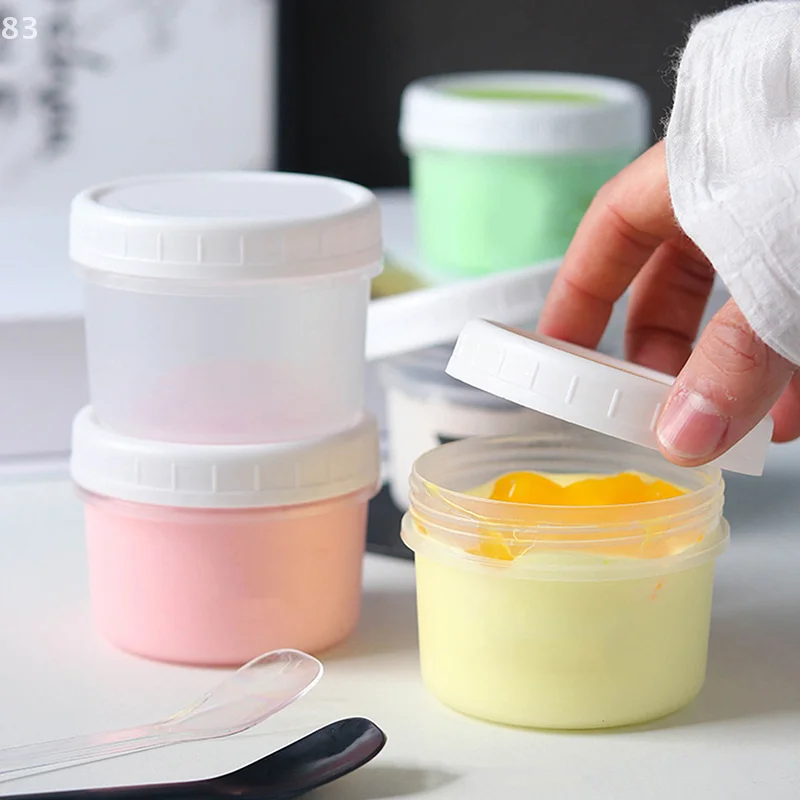 5Pcs Refillable Round Plastic Food Empty Jar With Lids Sealed Fresh Box Portable Ice Cream Yogurt Storage Freezer Containers