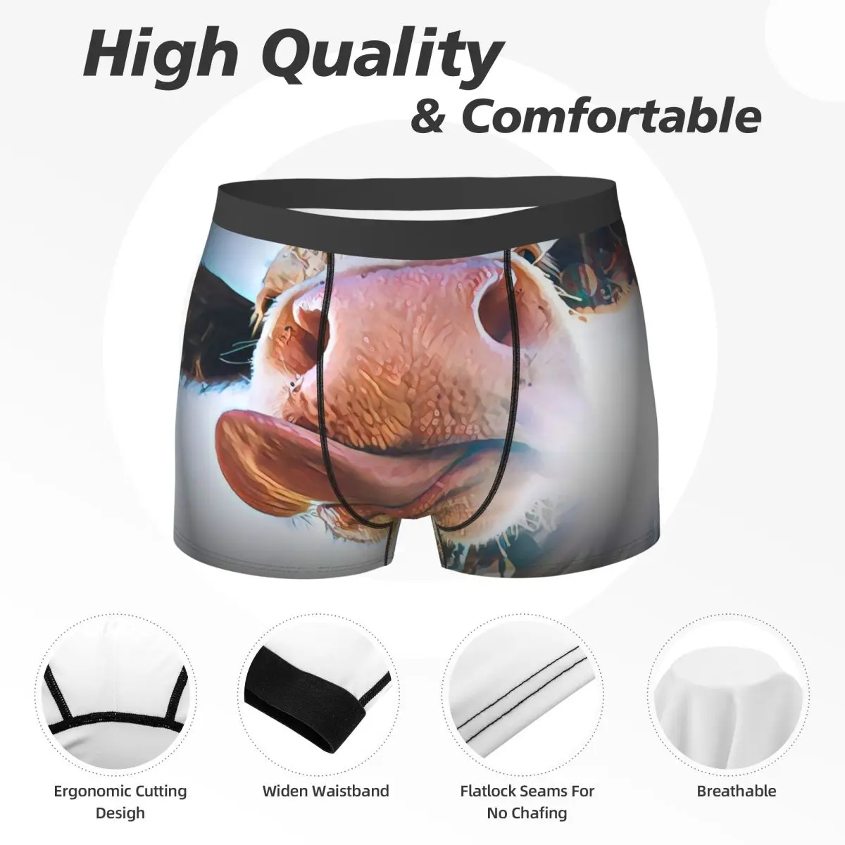복서 팬티 반바지 추상 암소 예술 암소 혀 팬티 남자 옴므 남자 남자 친구 선물을위한 속옷 환기