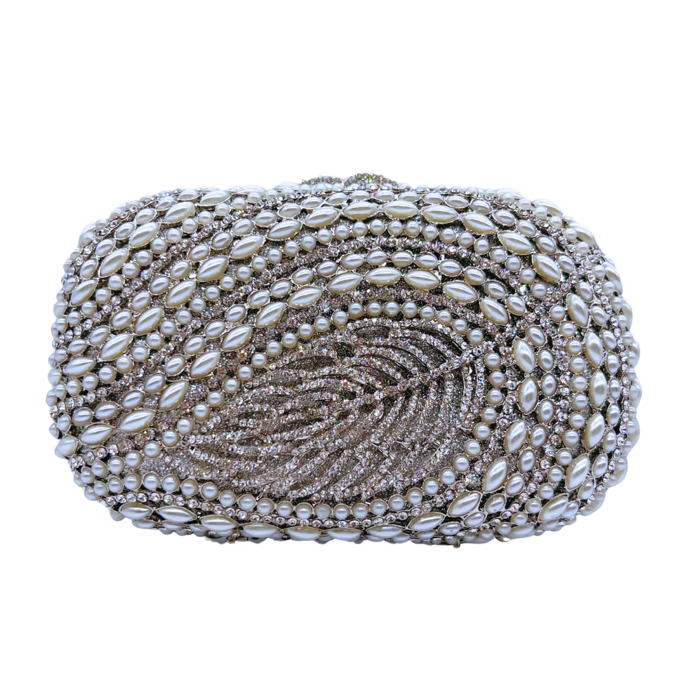 

Hot Selling Women's Luxury Rhinestone Shiny Clutch Bag Full of Pearl Chain Shoulder Bag Ladies Fashion Evening Bag Woman